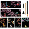 Scratch Paper Art Set, 8 Sheets Rainbow Painting Scratch Off Art Cherry Blossom & Animal Mini Postcard, Art Craft Supplies for Adults Girls & Boys