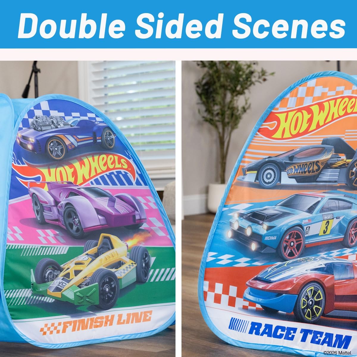 Hot Wheels™ Speed Zone Pop Up Play Tent for Kids - Triangle Indoor Playhouse with Peek Through Window - Easy Setup, Folds Flat for Storage - Safe