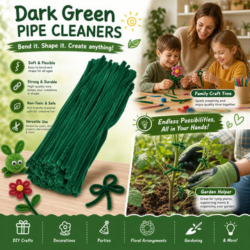200 Pieces Dark Green Pipe Cleaners Craft Bulk Art Chenille Stems for DIY Project Decorations