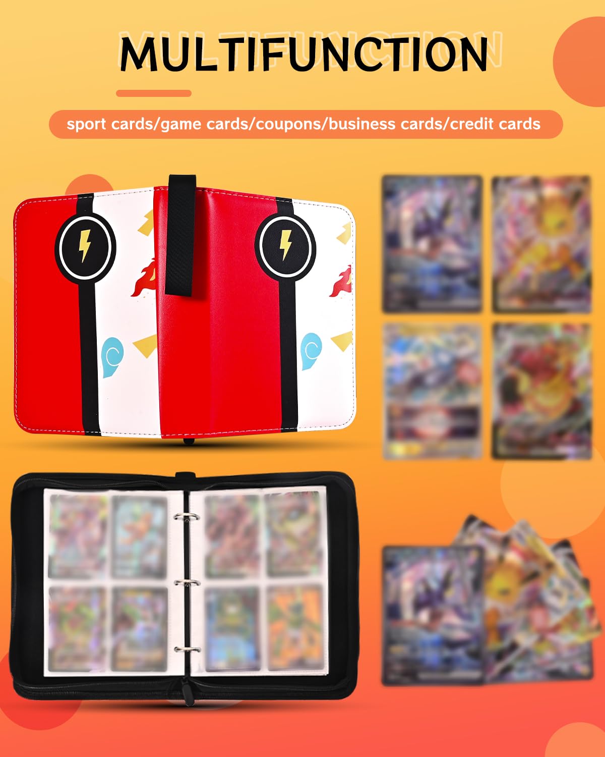 Card Binder for Card, 4-Pocket Trading Card Albums with 50 Removable Sleeve Cards Holder Collection Binders, Card Folder 400 Cards Capacity