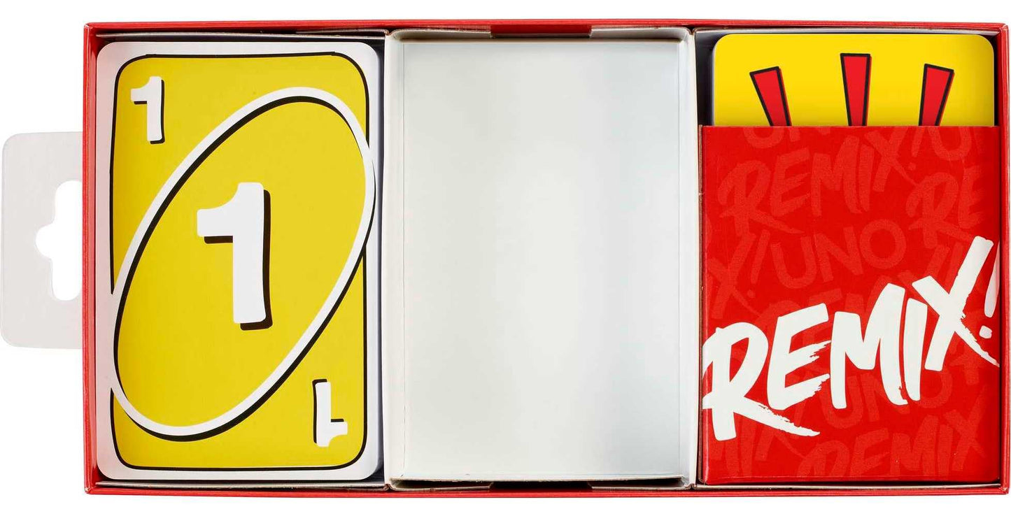 Mattel Games UNO Remix Card Game for Family Night with Customizable Options & Write-On Cards in Storage Tin for 3-6 Players