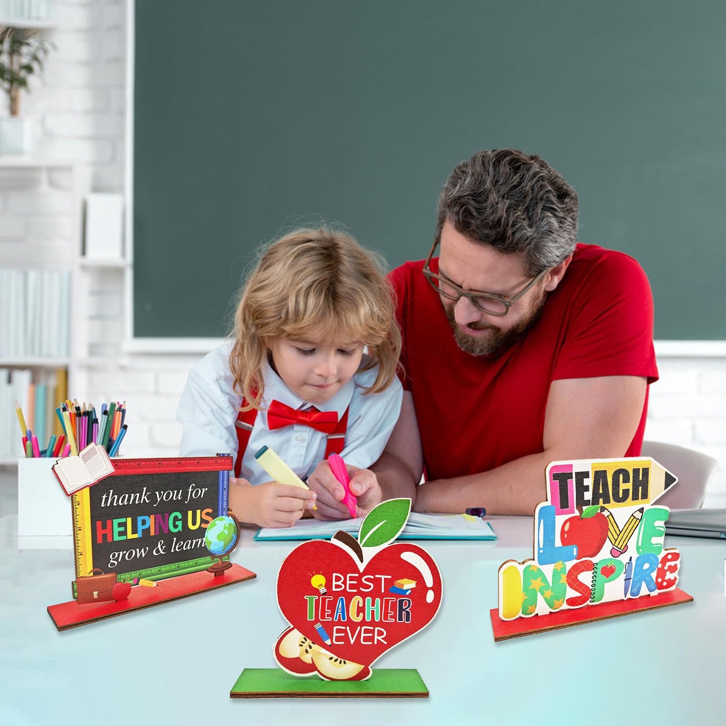 5Pcs Teacher Appreciation Table Decorations Teacher Appreciation Centerpieces Thank You Centerpieces for Wooden Thank You Best Teacher Centerpieces
