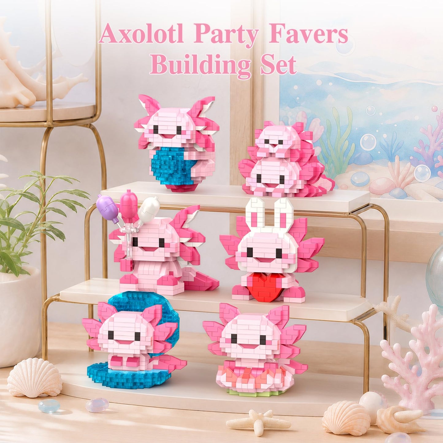 Vziimo Axolotl Set, 6 Pack Mini Axolotl Animals Party Favors Toy Figurines, Goodie Bag Stuffers, Classroom Small Prize Toys Box, Marine Animal Gifts