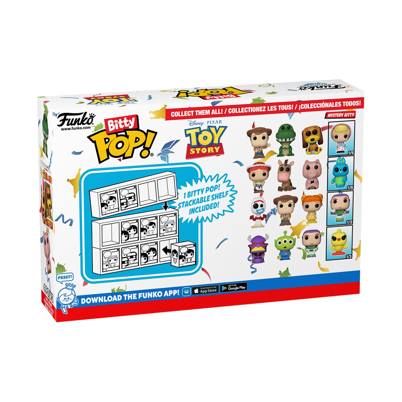Funko Bitty Pop Toy Story - Woody, Rex, Slinky Dog and A Surprise Mystery Mini Figure - 0.9 Inch (2.2 Cm) Collectable - Stackable Display Shelf
