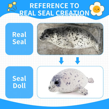 Sew Butiful Seal Stuffed Animal Toy, Cute plushies, 25" Seal Plush Pillow Gift for Girls Kids Children Birthday Christmas (Large)