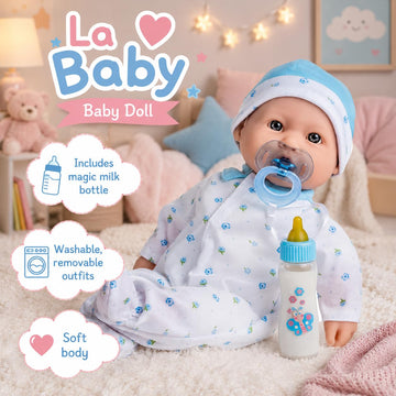 JC Toys, La Baby 16-inch Blue Washable Soft Body Boy Baby Doll with Accessories - For Children 12 Months and older, Designed by Berenguer