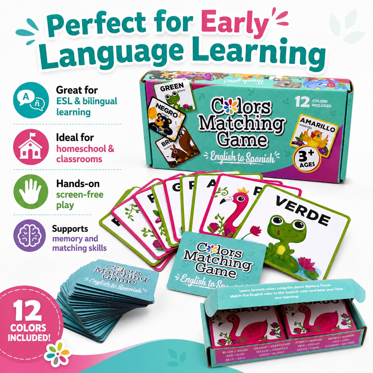 Urban Supply Co Bilingual Colors Matching Memory Game - Learn Spanish and English Colors. ESL and Language Immersion for Early Children's Bilingual