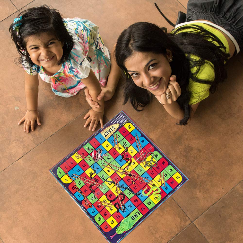 Gamie Snakes and Ladders Board Game for Kids, Complete Set with Board, 6 Pegs, and Dice, Classic Fun for Family Game Night and Classroom, Best