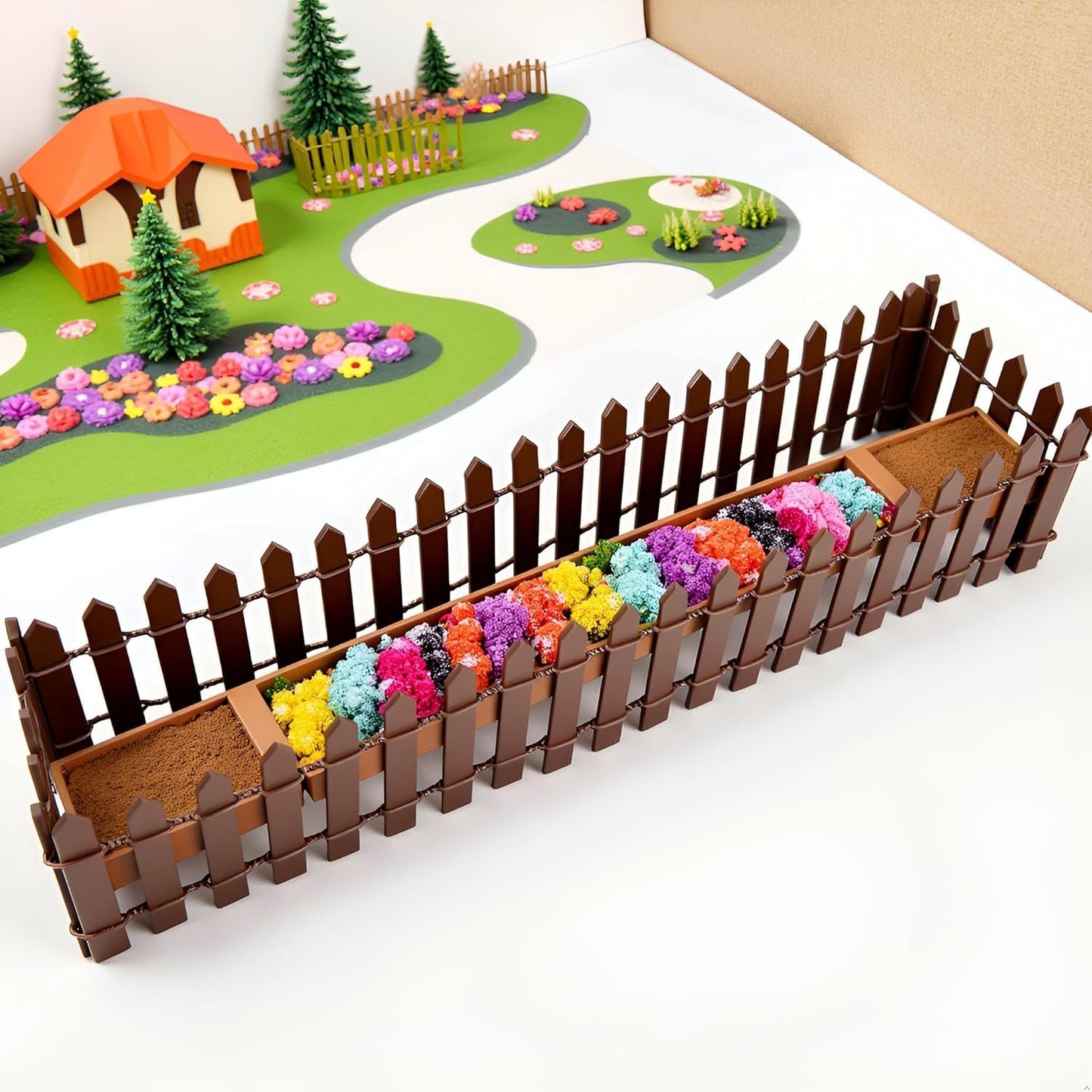 1Pc 35 Inches Brown Mini Fairy Garden Fence, Micro Landscape Miniature Ornaments for Dollhouse, Crafts, Diorama Project, Plant Pot DIY
