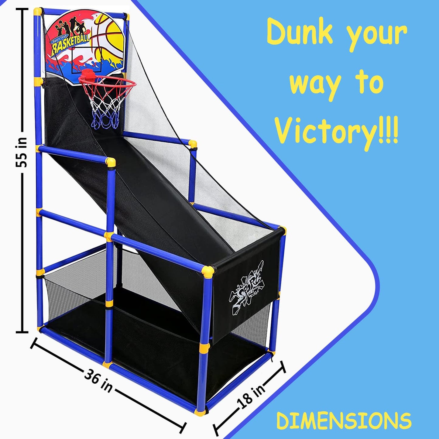 Kiddie Play Arcade Basketball Game Set for Kids 4 Balls and Hoop