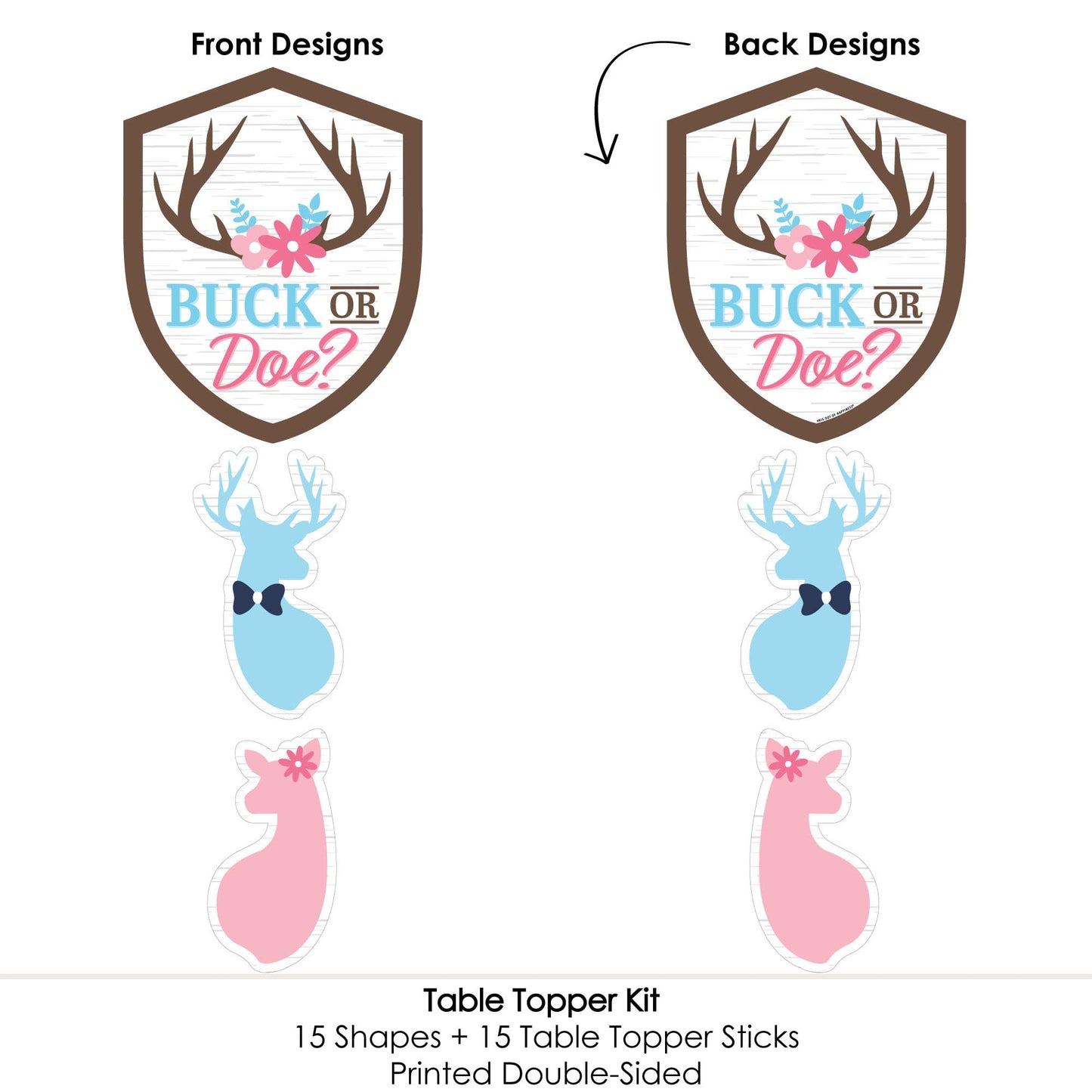 Big Dot of Happiness Buck or Doe - Hunting Gender Reveal Party Centerpiece Sticks - Table Toppers - Set of 15