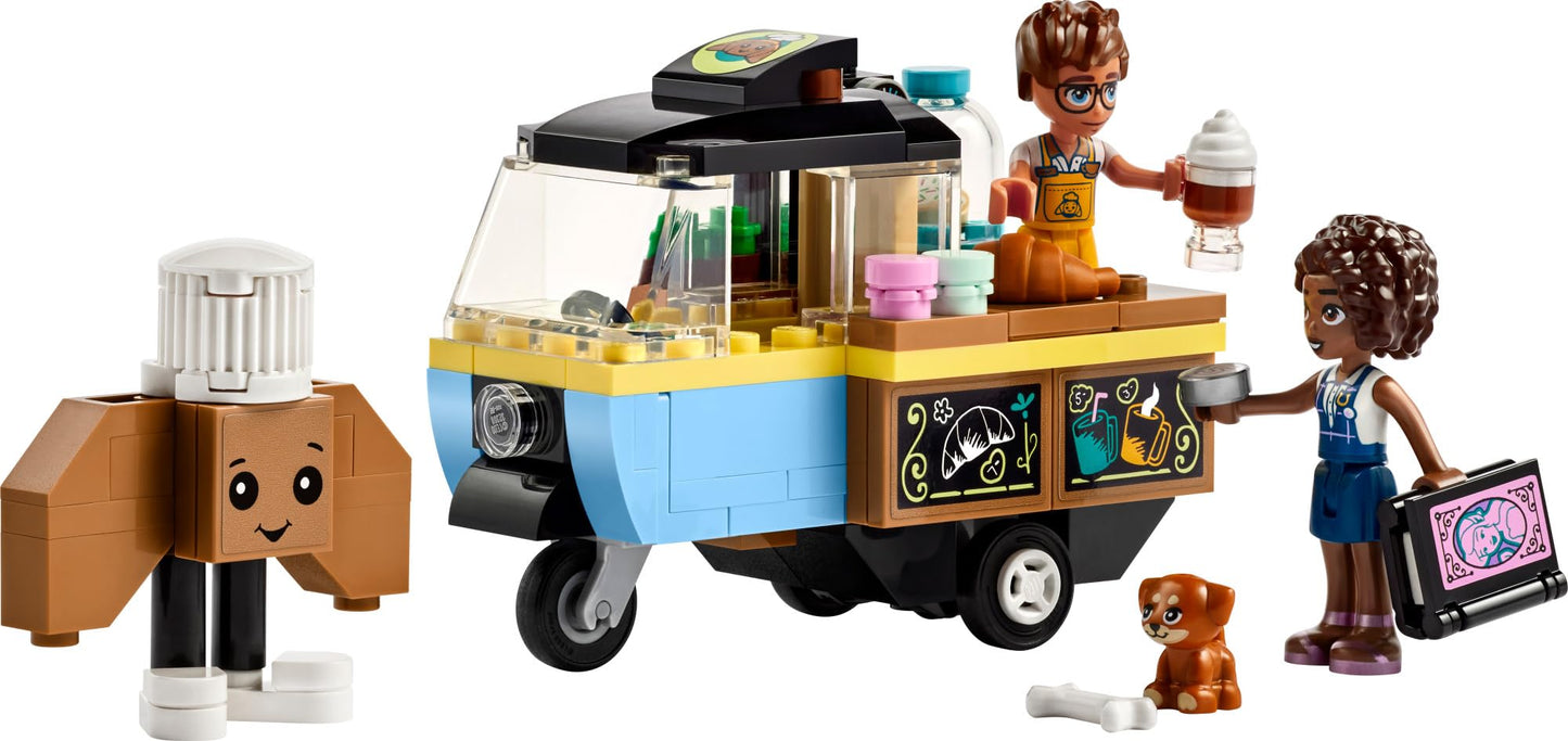 LEGO Friends Mobile Bakery Food Cart Playset, Cooking Toy for Pretend Play, Small Gift for Kids, Girls and Boys Ages 6 and Up with Aliya and Jules