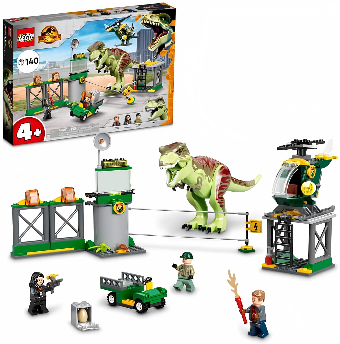 LEGO Jurassic World T. rex Dinosaur Breakout Toy 76944, Dino Toys for Preschool Kids, Boys and Girls Aged 4 Plus, with Airport, Helicopter and Buggy