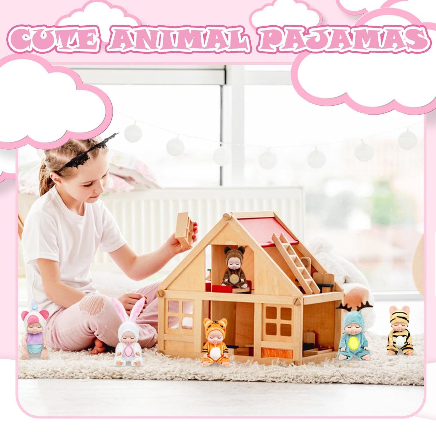 Haawooky 6 Pcs 4 Inch Mini Baby Dolls,Cute Small Baby Doll Toys with 8 Pcs Animal Clothes,Lifelike Realistic Reborn Tiny Baby Dolls for Kids Baby