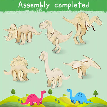 Wood Crafts Dinosaur Cutout Party Decorations Dinosaurs Cards with Dinosaurs DIY Wood Painting Crafts Bulk 24 Set 3D Puzzles Dinosaur Birthday Party