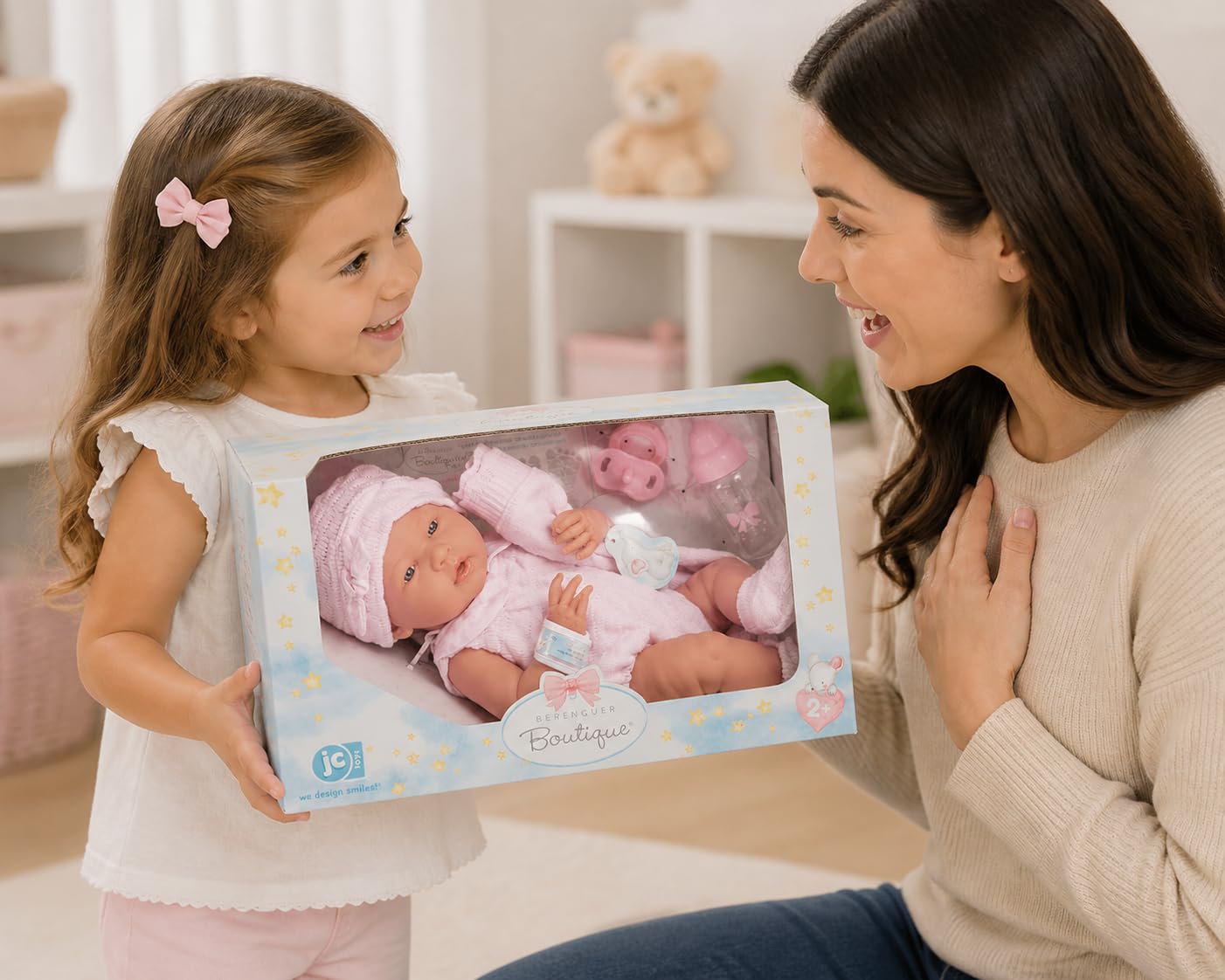 JC Toys Realisic Reborn Baby Doll 15" - Anatomically Correct Real Girl Doll, Soft Vinyl, Pink Knit Outfit & Accessories, Made in Spain, La Newborn