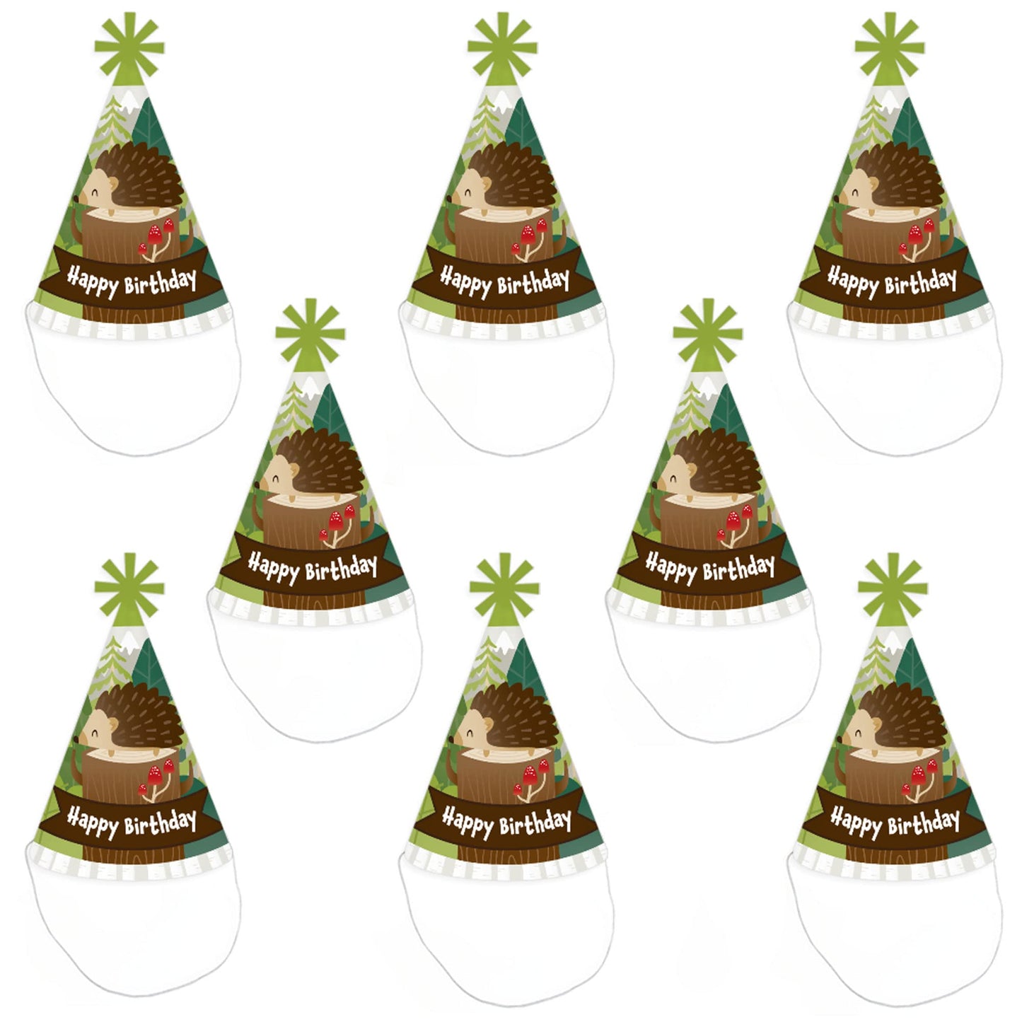 Big Dot of Happiness Forest Hedgehogs - Cone Happy Birthday Party Hats for Kids and Adults - Set of 8 (Standard Size)