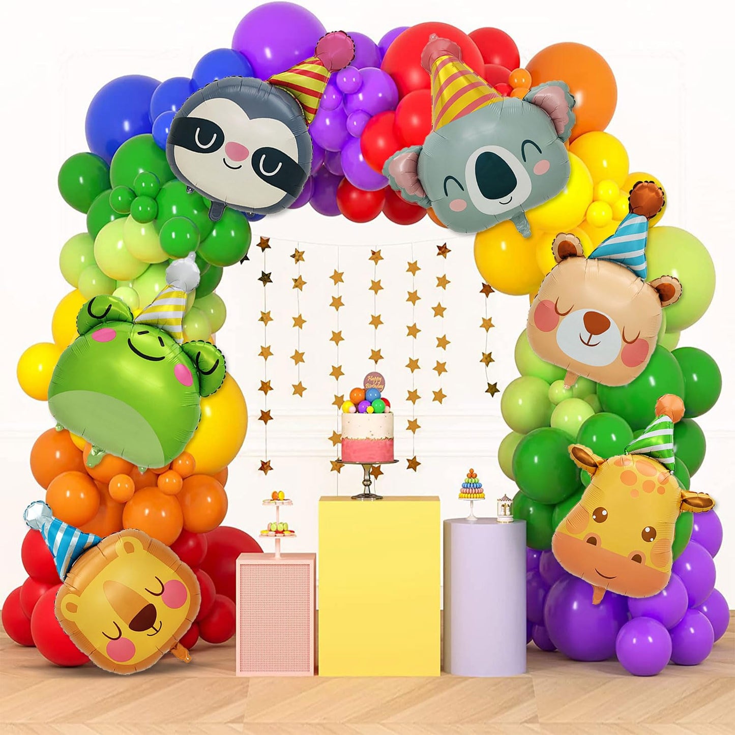 HOLTIOCLAN 6 Pcs Animal Balloons Giant Bear Giraffe Lion Koala Frog Sloth Safari Foil Balloon Jungle Animal Balloons Zoo Wild One Birthday Party Baby