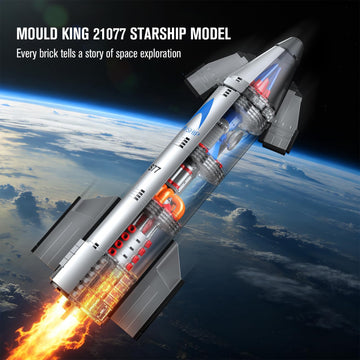 Mould King 21077 Space Rocket Building Blocks Set, 1231+PCS Semi-Transparent Space Shuttle Model, Collectible Spaceship Exploration Rockets for Adults