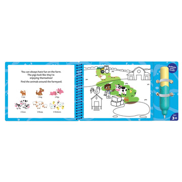 Peaceable Kingdom Water Art Animals Book, Reusable Color Reveal Painting Pad Including Refillable Brush Pen, Mess Free Creativity Activity, Preschool