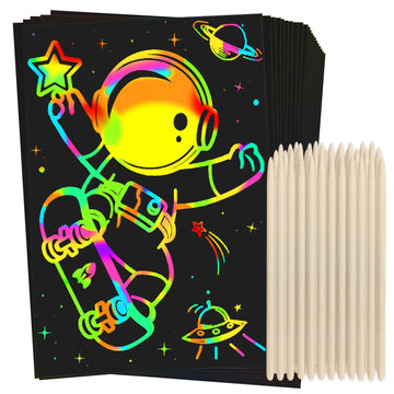 ZMLM Scratch Rainbow Art Paper Set - 100Pcs Magic Scratch Off Art Craft Supplies Kits for Kids Girls Boys Black Scratch Notes Sheet Doodle Pad for Fun