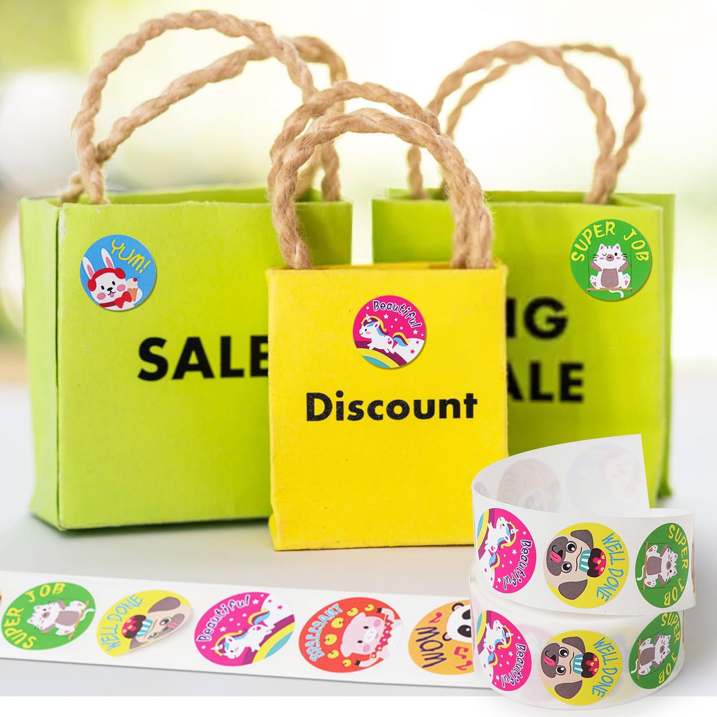 1000 Pcs Kid Stickers Animals, Stickers for Childens Teachers Students School Classroom in 16 Designs Motivational Stickers (1 Inch / 2 Rolls)