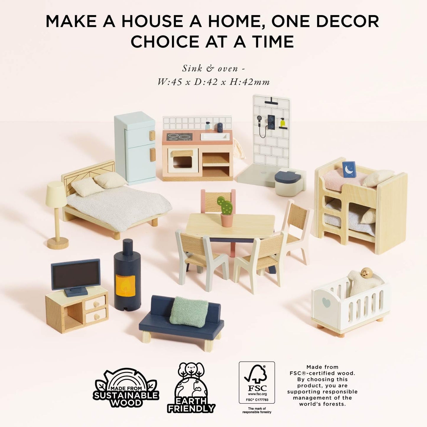 Le Toy Van - Wooden Dolls House Full Starter Furniture & Accessories Play Set for Dolls Houses | Girls or Boys Dolls House Furniture Sets - Suitable