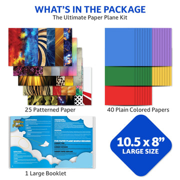 Paper Airplanes - Craft Kit, Airplane Activities for Kids, Set Includes 65 Sheets 40 Colored 25 Patterned Paper, Nice Colored Book, 15 Easy Step