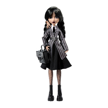Monster High Wednesday Doll and Accessories, Wednesday Addams Collectible in Nevermore Academy Uniform with Thing and Backpack, Doll Stand