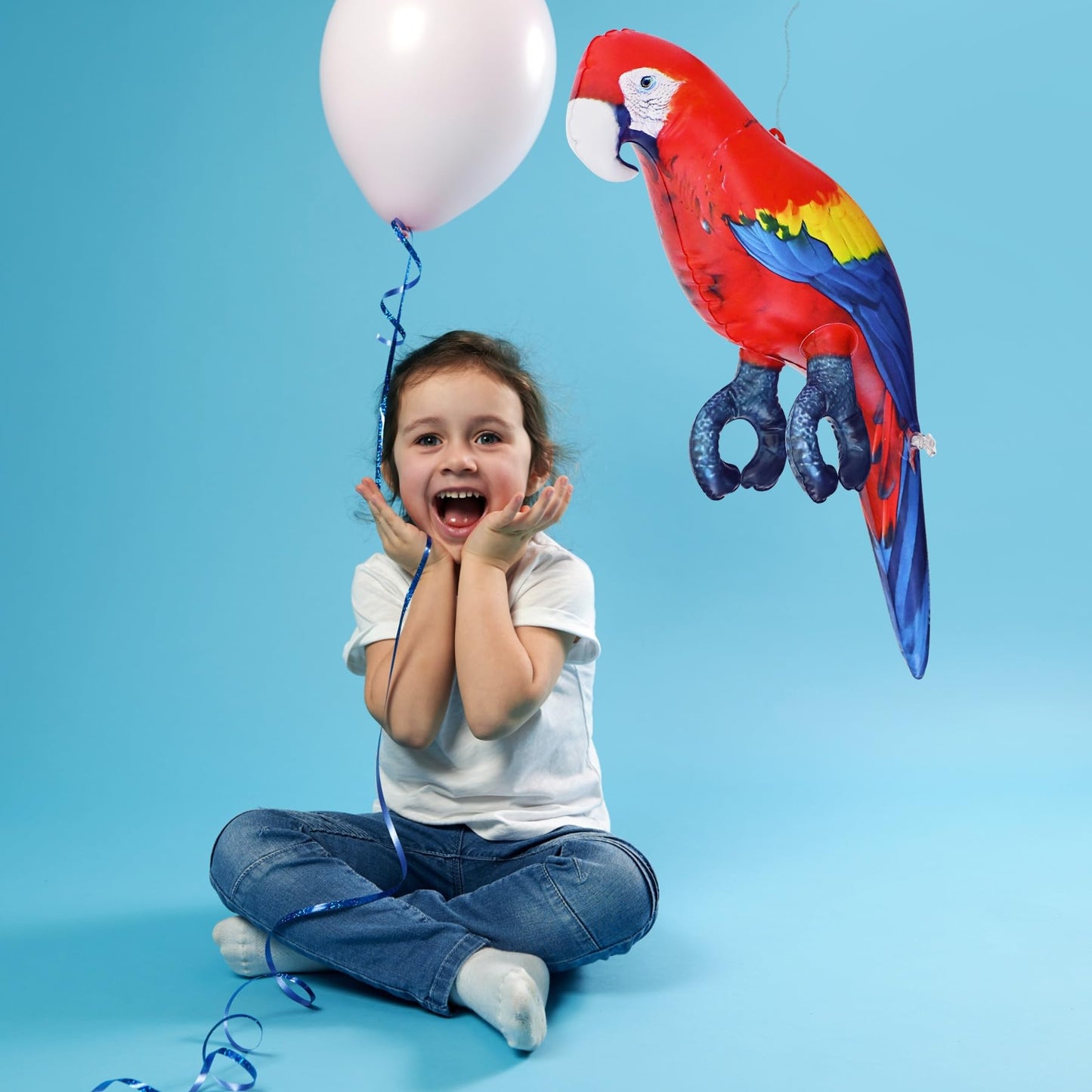Jet Creations 24" Inflatable Scarlet Macaw Parrot Red, Yellow, Blue Animal Figure for Decor, Play, Livestock Party, Birthday,Kids Gift, Christmas