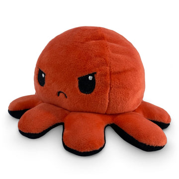TeeTurtle Reversible Octopus Plushie - 4-Inch Angry Red + Rage Black Two-Sided Flip Plush Toy with Embroidered Details - Cute Mini Collectible Plush