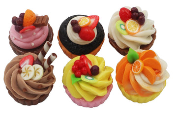 Set of 6 Miniature Cupcakes - Handcrafted Dollhouse Food Accessories, 1/6 Scale Tiny Clay Cupcakes, 0.6 Inch Mini Desserts for Collectibles &