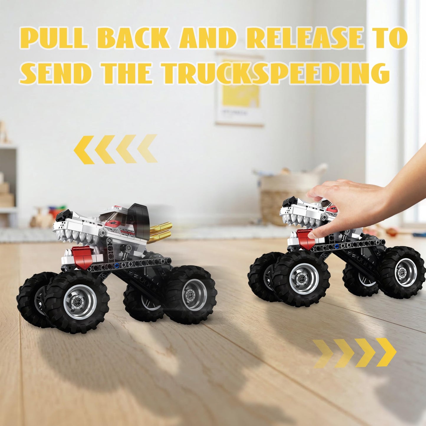 Technic Building Monster Mutt Dalmatian,2in1 Pull Back Car Toys for Off Road Stunts, DIY Building Cars Toy,Racing Action Toy for Boys and Girls Craft