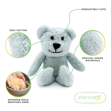 Thermal-Aid Zoo Mini - (Buckley the Blue Bear) - Mold-Resistant, Washable Hot & Cold Pack for Kids - Heating and Cooling Pad with Natural Corn Filling