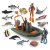 Scuba Diver Toy Set 15PCS Mini Sea Marine Animal Figure Shark Figurines Bath Toys Submarine Toys Underwater Swimmers Action Figures Realistic Divers