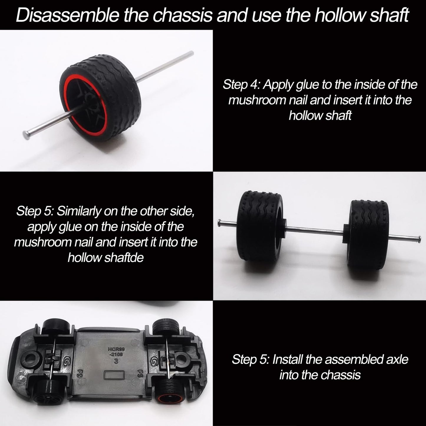 20 Set 1/64 Scale Wheels Modified Hollow Shaft & Mushroom Nails Suitable for 1 64 Scale Diecast Cars DIY Tires (Each Set Contains 2 Hollow Shafts