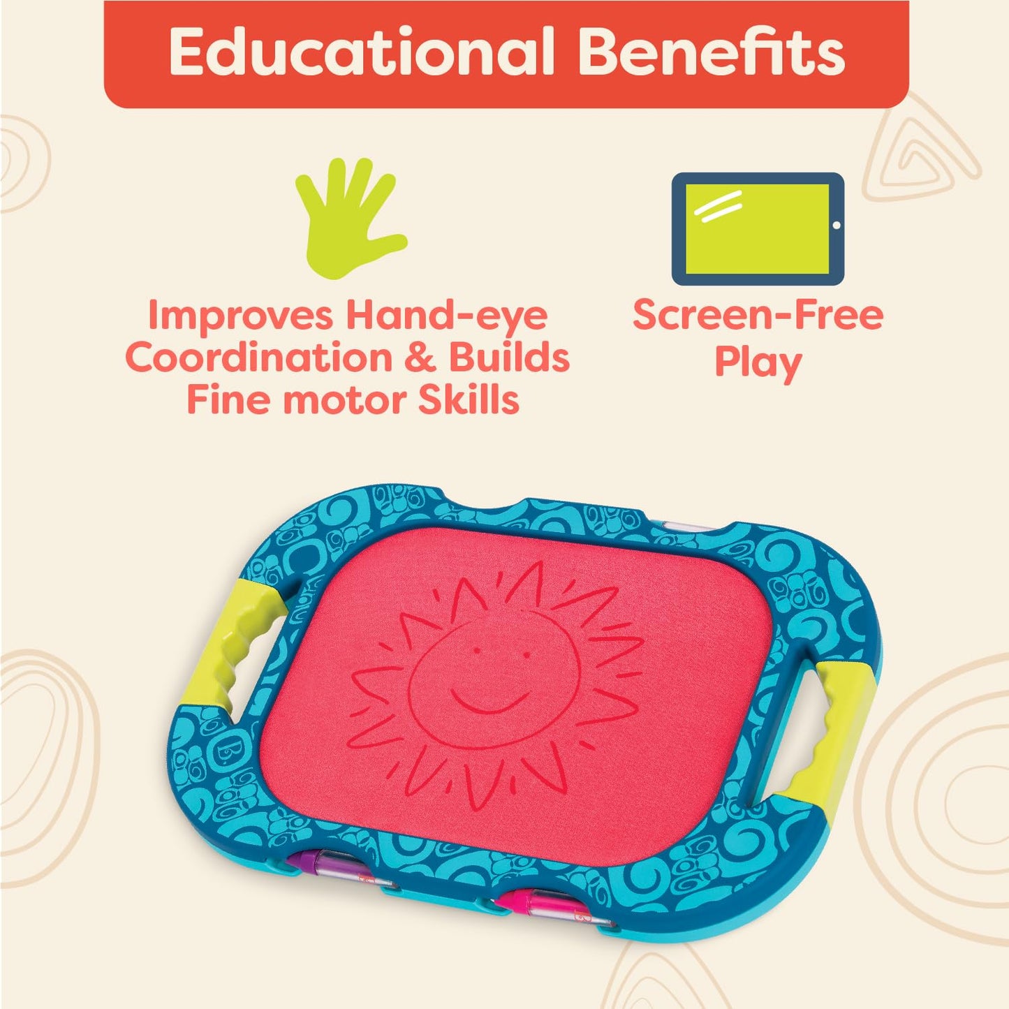 B. toys - Water Drawing Board Portable Travel Toy 4 Pens Double - Sided Board for Toddlers, Kids 18+ Months Doodler - Sea