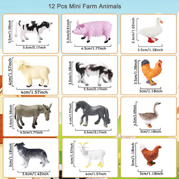 RUSON 12 Pcs Farm Animals Figures Toys, Realistic Mini Farm Barn Animal Figurines Cake Topper Toy Set Christmas Birthday Easter Egg Gift Party