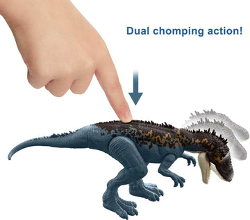 Mattel Jurassic World Mega Destroyers Dinosaur Action Figure, Carcharodontosaurus Blue Dino Toy with Attack Motion & Breakaway Accessory