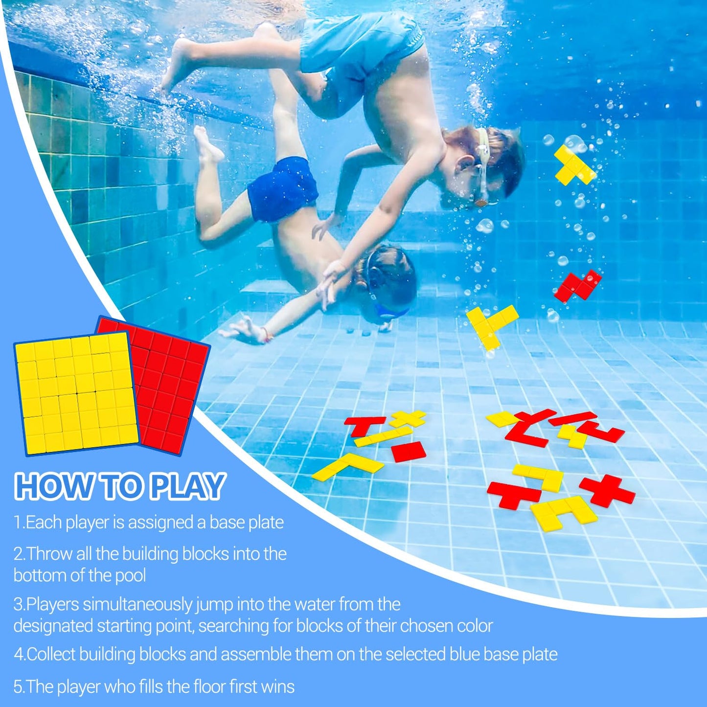 HEGYINI Pool Diving Block Puzzle Game for Kids - Underwater Sinking Building Block Set, Multi-Shape Geometric Swim Toy for Summer Pool Party, Ages 6+