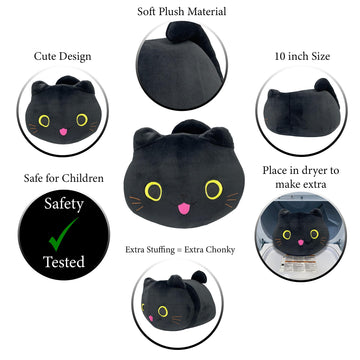 Pineapple Kawaii Black Cat Plush Pillow Plushies Squishmellow Plushie Soft Squishy Stuffed Animal Toy Cute Kitten Cushion for Kids Room Decor 10 inch