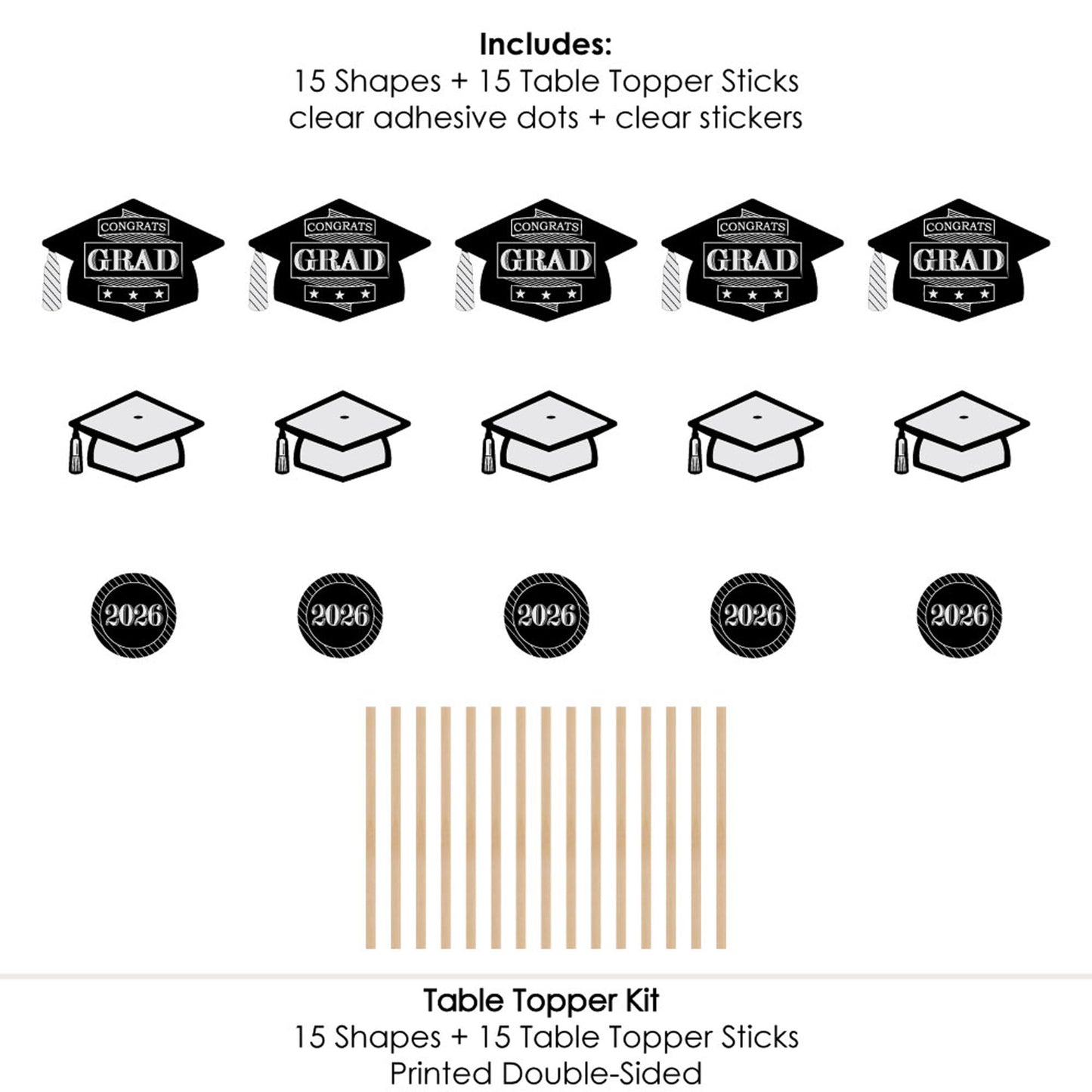 Big Dot of Happiness Graduation Cheers - 2026 Graduation Party Centerpiece Sticks - Table Toppers - Set of 15