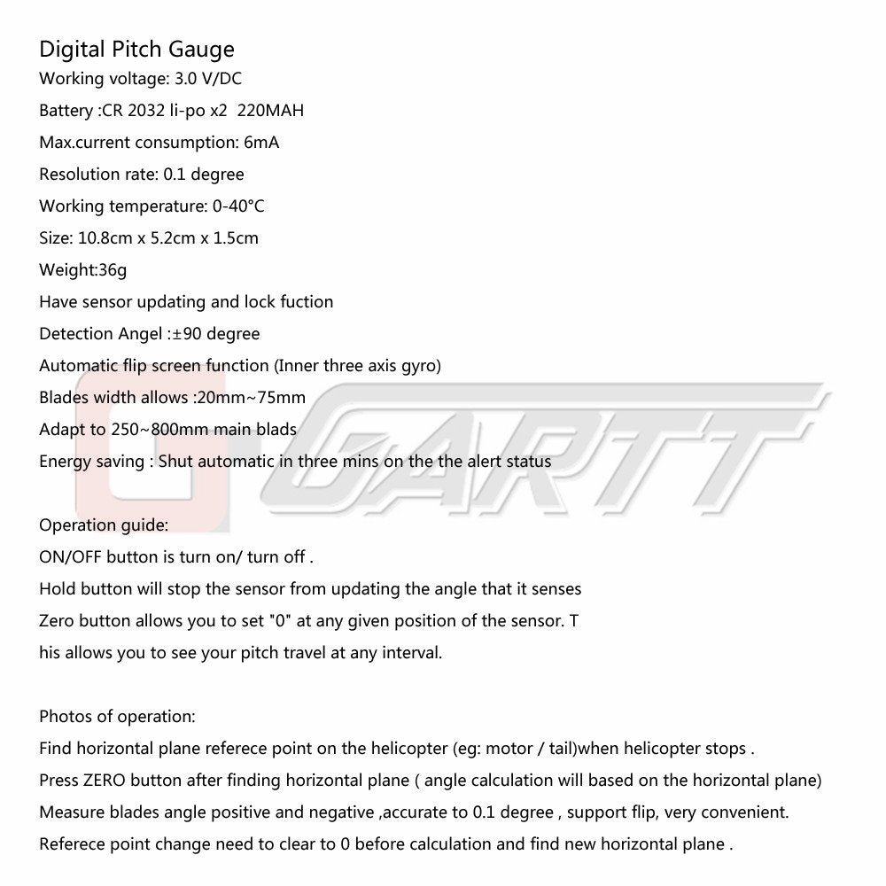 GARTT Helicopter Electronic Digital Pitch Gauge for RC Helicopter