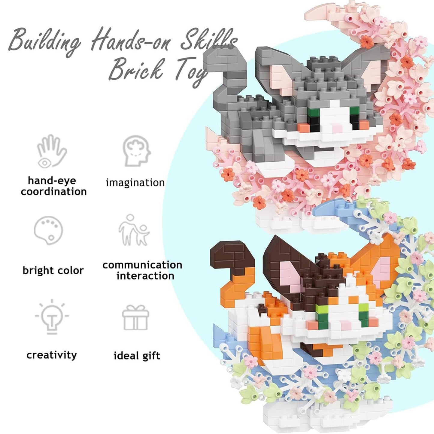 TENYEAH 2 in 1 Micro Cat Building Block Set Animals for Adults, 2 Packs Cat Building Toy, Mini Goodie Bags Stuffers, Classroom Prizes, Animal Party
