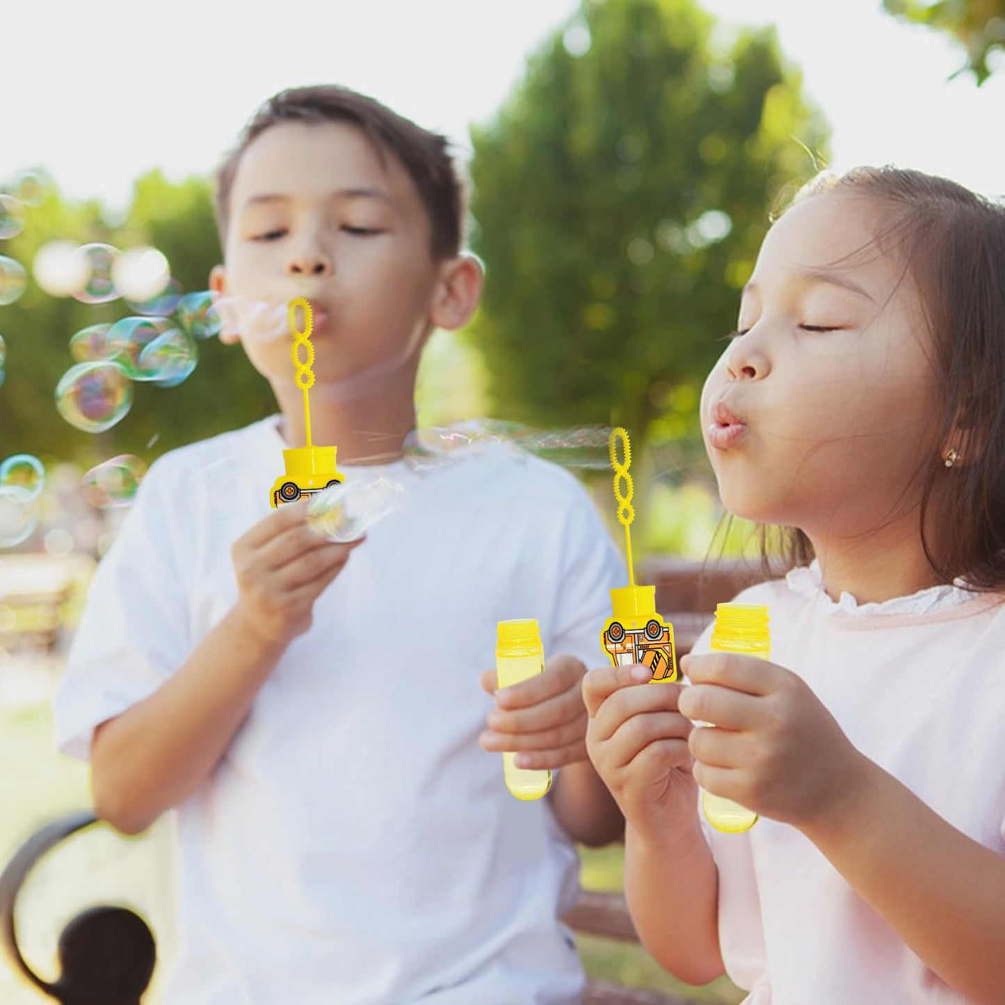 24 Pack Construction Truck Bubble Wands for Kids - Large Cartoon Excavator Bubbles Bulk with Refill Solution Toys for Carnival, Goodie Bag Stuffers