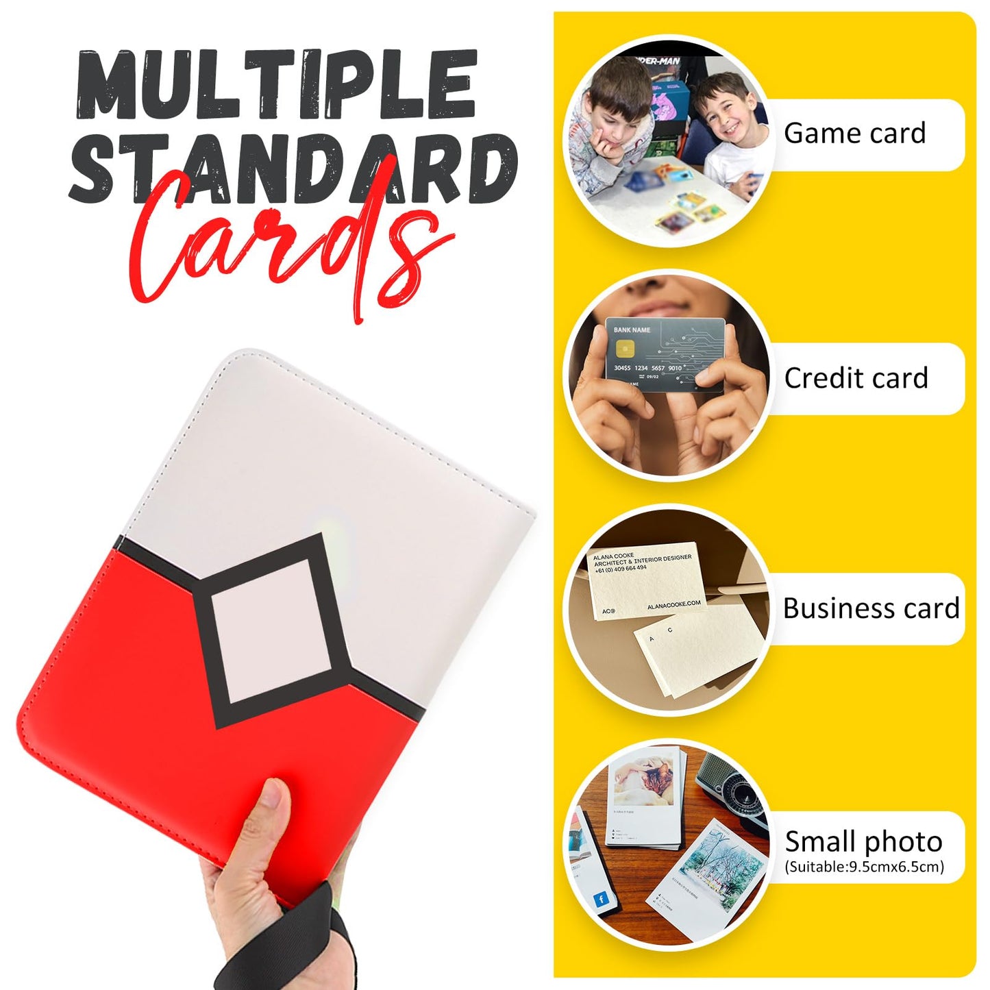 Trading Card Binder 4-Pockets, Card Binder Fits 400 Cards with 50 Removable Sleeves, Card Folder for MTG, TCG, Game Cards & Sports Cards-Red