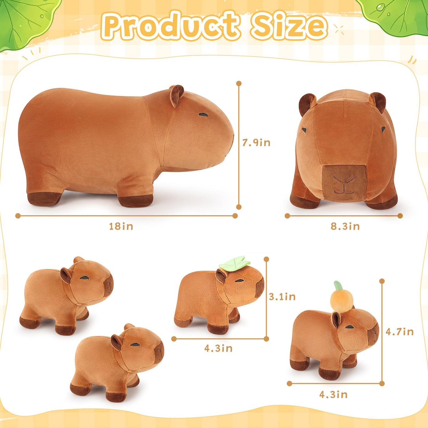 Achwishap 5PCS Capybara Plush Family Set, Capybara Stuffed Animal with Mommy & 4 Babies, 18” Soft Huggable Plushie Cute Pillow Toys Decor, Birthday