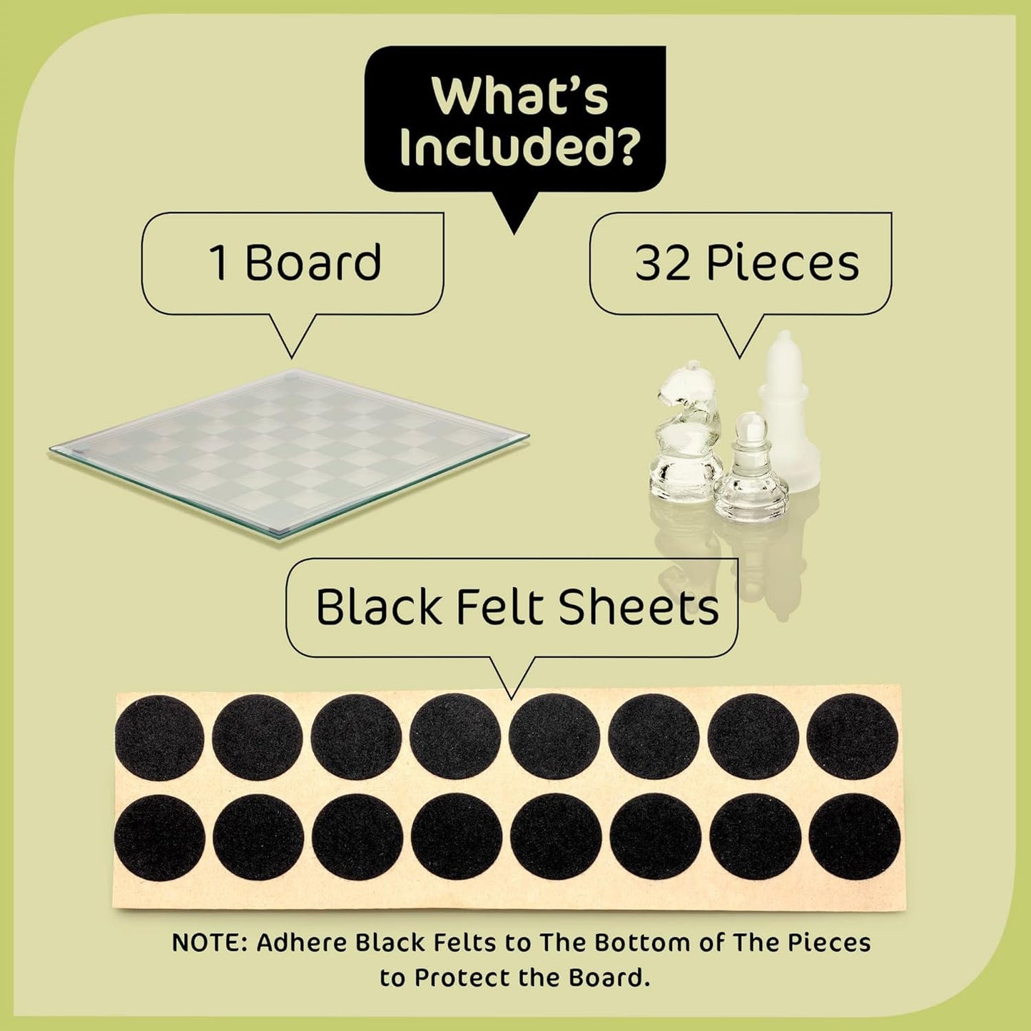 Srenta Fine Glass Chess Set, (9 Inch) Modern Clear Chess Board Set with Solid Clear & Frosted Glass Chess Pieces | Crystal Chess Board Set, Felt