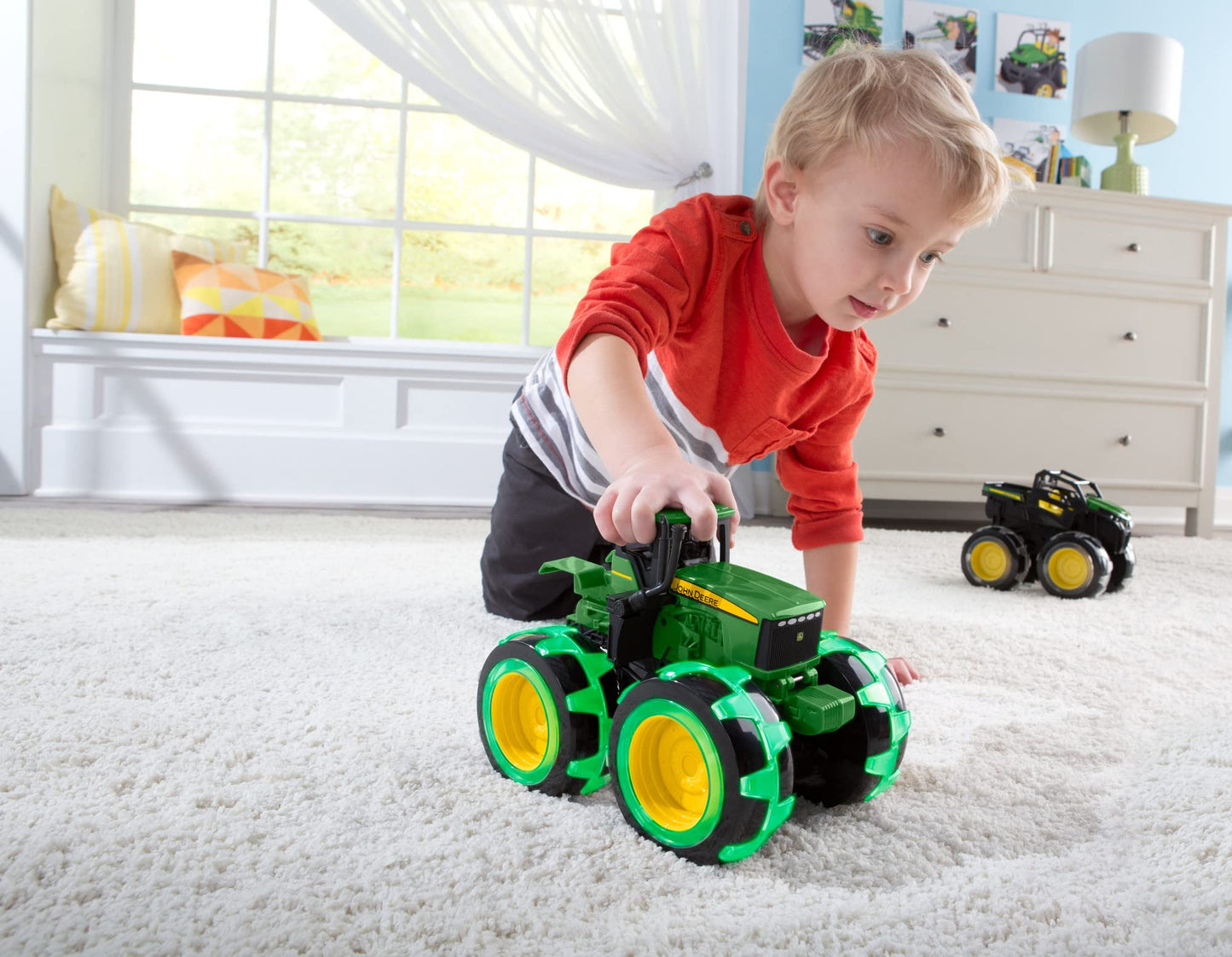 TOMY Monster Treads Lightning Wheels - John Deere Tractor - Motion Activated Light Up Monster Truck Toy - John Deere Tractor Toys - Frustration Free