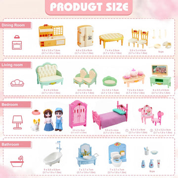 Princess Dollhouse Furniture Set, 48 Piece Luxury Miniature Accessories Collection with Living Room, Bathroom, Bedroom?Kitchen, TV Entertainment Set